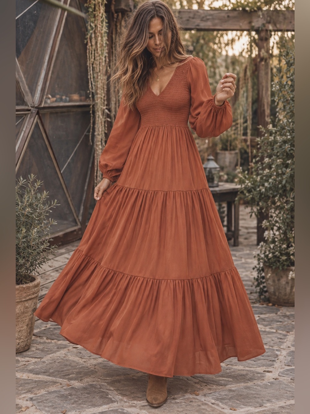 Christy Dawn Rust Tiered Maxi Dress